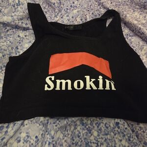 Black Crop Top with Red and White Graphic